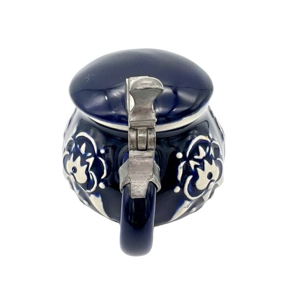 Vintage Wekara German Lidded Mustard Pot Stein Blue White Stoneware 3.5"H - Picture 7 of 7